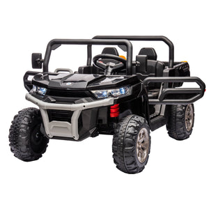 English Elm 24v Kids Ride on Dump Truck Two Seat Electric Utv with Tilting Bed and Remote Control Black W1578P188520