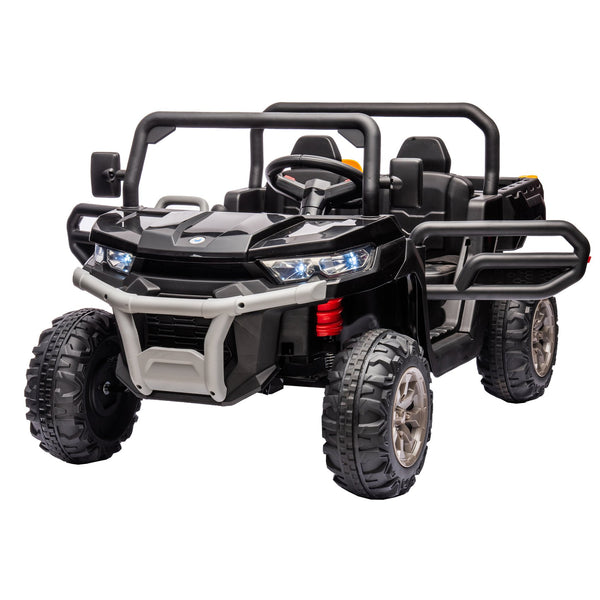 English Elm 24v Kids Ride on Dump Truck Two Seat Electric Utv with Tilting Bed and Remote Control Black W1578P188520