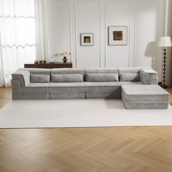 English Elm Compression Mahjong Sofa - Versatile Convertible Floor Seating With Ottoman, Pet-Friendly Fleece Fabric W3723S00036