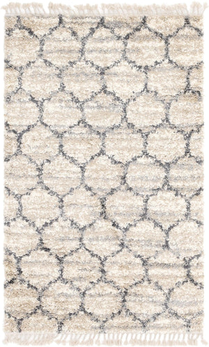 Unique Loom Hygge Shag Trellis Machine Made Trellis Rug Beige, Gray/Ivory 5' 1" x 8' 0"