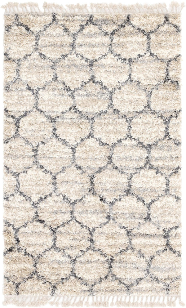 Unique Loom Hygge Shag Trellis Machine Made Trellis Rug Beige, Gray/Ivory 5' 1" x 8' 0"