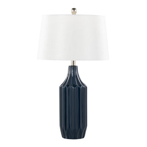 English Elm 23" Glossy Navy Ceramic Table Lamp with Woven Drum Shade for Nightstand or Console B202P224202