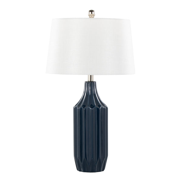 English Elm 23" Glossy Navy Ceramic Table Lamp with Woven Drum Shade for Nightstand or Console B202P224202