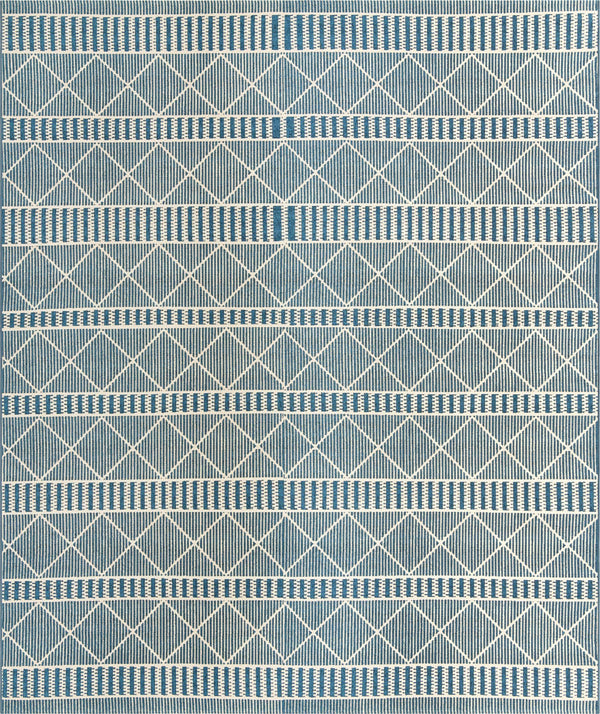 Unique Loom Outdoor Trellis Dalyan Machine Made Striped Rug Blue, Ivory 7' 10" x 10' 0"