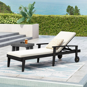 English Elm Jason Outdoor Acacia Wood Chaise Lounge with Adjustable Recline and Slat Design Black White N769P363844B