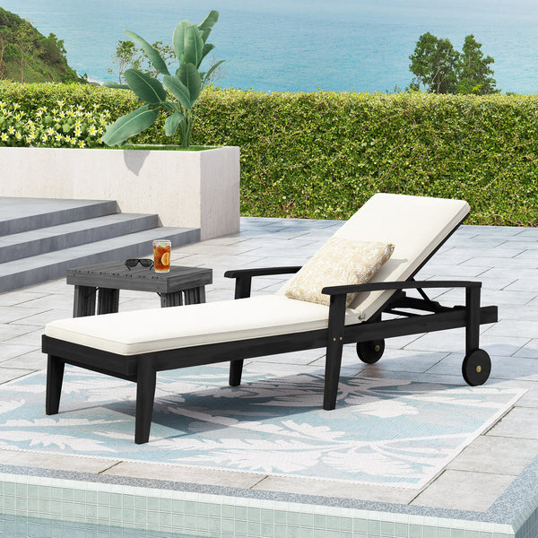 English Elm Jason Outdoor Acacia Wood Chaise Lounge with Adjustable Recline and Slat Design Black White N769P363844B