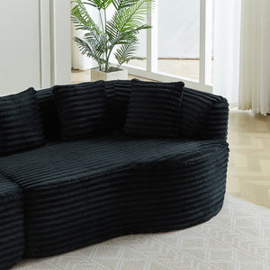 English Elm Curved Chenille Sectional Sofa Deep Seat Cloud Cushions Four Seater Modern Living Room Black W3505P456572