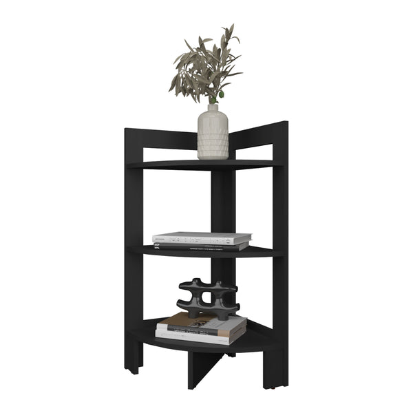English Elm Gisela Modern Corner Shelf Three-Tier Space-Saving Display Unit for Books Decor and Storage Black 34.2 L x 16.9 W x 2.8 H B128P237171