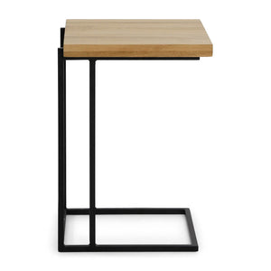 English Elm Luka Oak C-Side Table Small — Solid Oak Soap-Finish Top with Black Metal Frame, Sleek Sofa Slide-In (21x14x28) B353P370419