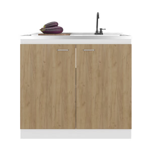 English Elm Utility Sink Base Cabinet with Two Doors Shelved Storage White Oak Laundry Room B097S00260
