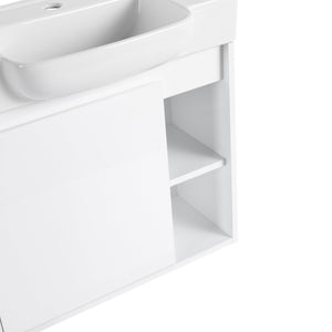 English Elm 24'' Floating Wall Mounted Bathroom Vanity with Ceramic Sink and Soft Close Cabinet Glossy White W999P426636