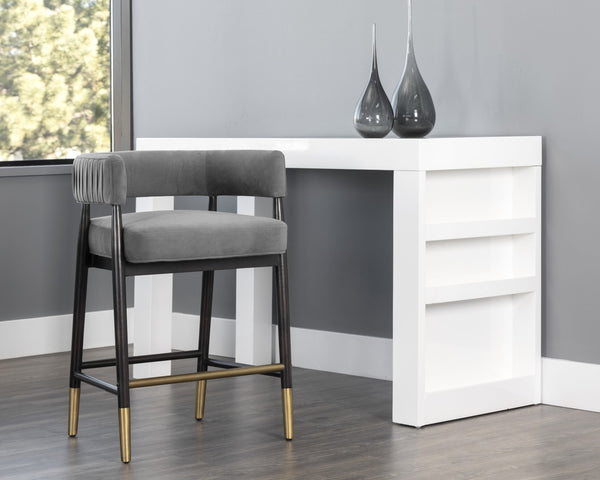 Sunpan CALLEM Counter Stool - Antonio Charcoal, Modern Open-Back Design, Durable Performance Fabric & Luxe Accents 107537