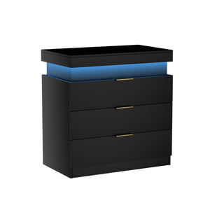 English Elm Nightstand with Built-in Charging Station Rgb Led Lighting and Sliding Top Drawer Black W1162P246397