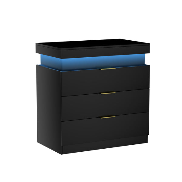 English Elm Nightstand with Built-in Charging Station Rgb Led Lighting and Sliding Top Drawer Black W1162P246397