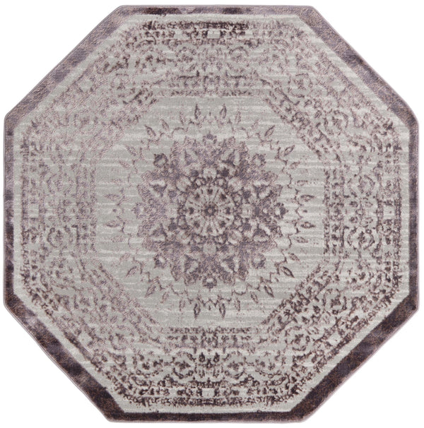 Unique Loom Aberdeen Derbyshire Machine Made Medallion Rug Violet, Ivory/Beige 5' 3" x 5' 3"