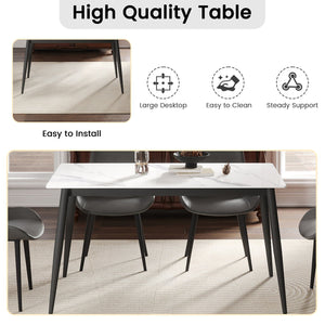 English Elm 55.12" Modern Rectangular Dining Table With White Artificial Stone Top & Black Metal Legs For 6 W1535S00491