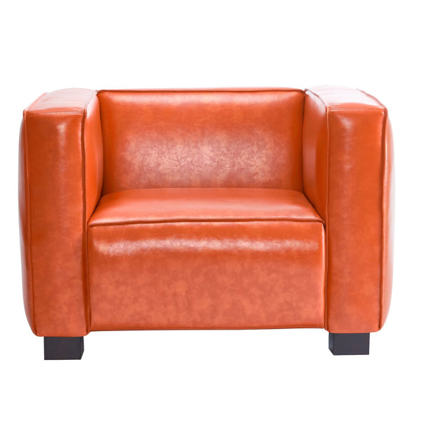 English Elm Christopher Knight Home® - Faux Leather Club Chair with Orange Tuxedo Design, Gold-Effect Shine & Dark Walnut Birch Legs N776P237275O