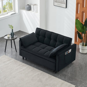 English Elm Modern Velvet Sofa Pull-Out Bed 3-in-1 Convertible Love Seat with Pillows, Spacious 500lb Support Black W3371P315001