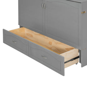 English Elm Queen Murphy Wall Bed with Drawers Usb Charging Ports Pulley Lift Mdf Cabinet Gray LP100671AAE-1