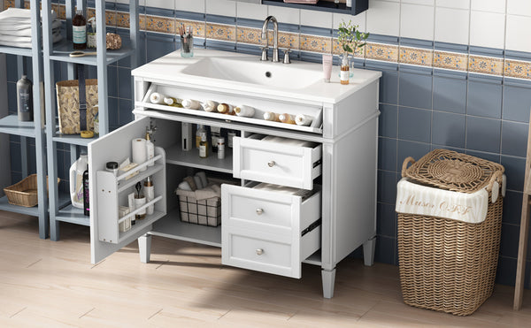 English Elm 36'' Modern Bathroom Vanity With Storage, Elegant Resin Sink, 2 Drawers & Tip-Out Drawer Design N710S136004K