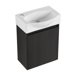 English Elm 16" Bathroom Vanity Sink Combo for Small Spaces — Compact Engineered Wood Cabinet with Ceramic Basin, Moisture-Resistant Finish and Hidden Handle, Easy Assembly Black W1972P190340
