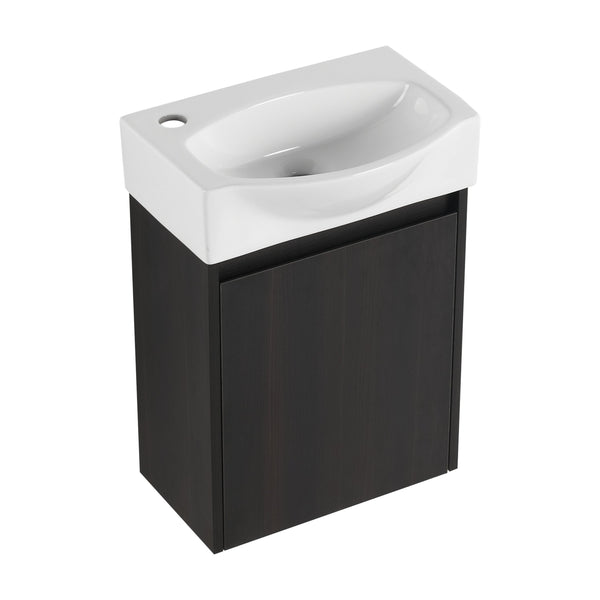 English Elm 16" Bathroom Vanity Sink Combo for Small Spaces — Compact Engineered Wood Cabinet with Ceramic Basin, Moisture-Resistant Finish and Hidden Handle, Easy Assembly Black W1972P190340