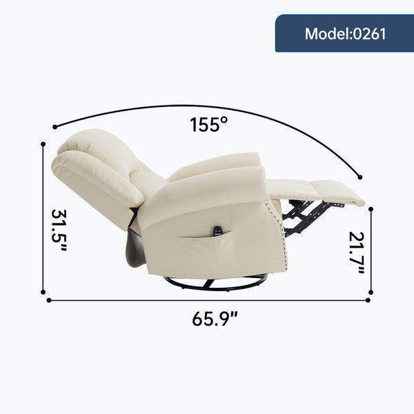 English Elm Heat Massage Rocker Swivel Recliner Chair with Lumbar Relief Nodes for Living Room Beige W3224S00028