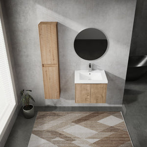 English Elm 24" Wall-Mounted Bathroom Vanity Set With Soft Close Doors, Resin Sink & Side Cabinets For Storage W999S00221