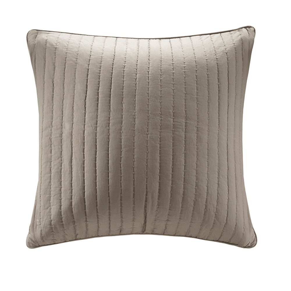 JLA Home INK+IVY - Cotton Quilted Euro Sham with Embroidered Texture, Breathable 26x26 Farmhouse Accent Pillow Cover Taupe II11-229