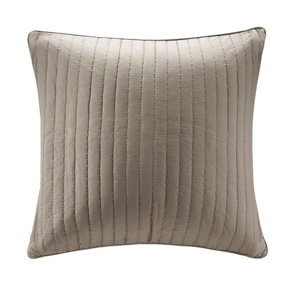 JLA Home INK+IVY - Cotton Quilted Euro Sham with Embroidered Texture, Breathable 26x26 Farmhouse Accent Pillow Cover Taupe II11-229