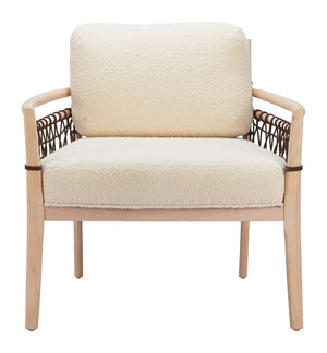 Wezly Modern Ivory Lounge Chair - Textured Fabric and Whitewashed Rubberwood for Stylish Comfort