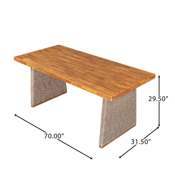 English Elm Christopher Knight Home® - Outdoor Acacia Wood Dining Table Set With Bench - Weather-Resistant, Easy Assembly, Custom Colors N773OD00039B