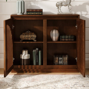 English Elm Mid Century Modern Fluted Sideboard Cabinet With Outlet Holes - Stylish Storage For Living Spaces W1801P362150