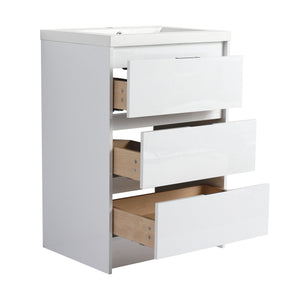 English Elm 72" Freestanding Bathroom Vanity With Resin Sink & Side Cabinet - Modern Glossy White Design, Ample Storage Options W999S00437