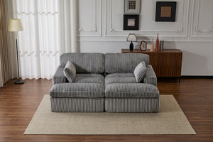 English Elm Double Corduroy Chaise Lounge Sofa Bed - Oversized Modular Sleeper, Deep Seat Comfort & Support Grey W3723S00008
