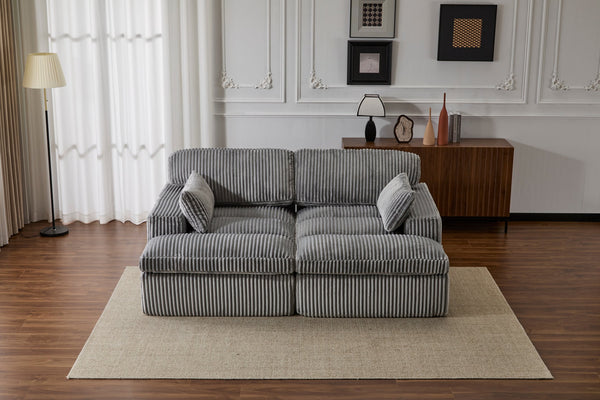 English Elm Double Corduroy Chaise Lounge Sofa Bed - Oversized Modular Sleeper, Deep Seat Comfort & Support Grey W3723S00008