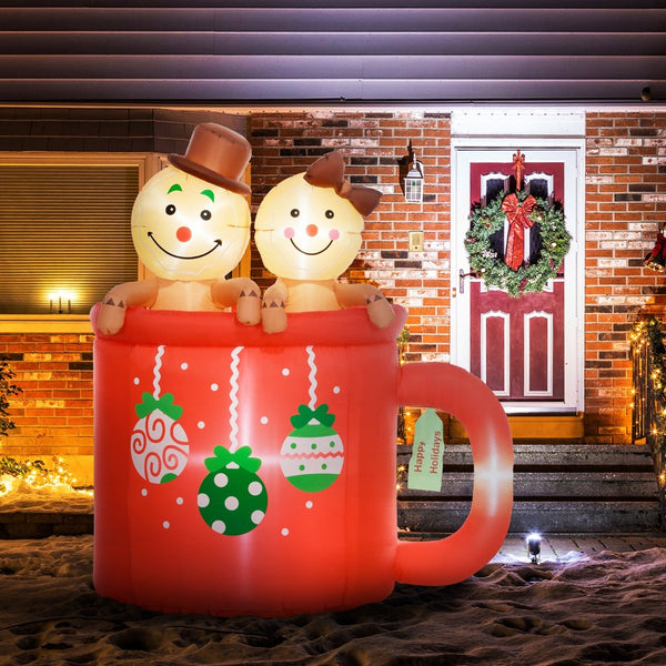 English Elm Outsunny 6Ft Inflatable Gingerbread Couple In Hot Cocoa Mug – Led Christmas Yard Décor For Festive Cheer W2225P249968-GIGA