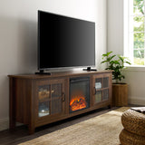 English Elm Walker Edison - Modern Farmhouse 2-Door Glass Windowpane 70" Fireplace Tv Stand For 80" Tvs - Dark Walnut