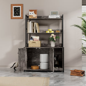 English Elm Large Cat Litter Box Enclosure with Shelf Storage, Dual Magnetic Doors, Sturdy MDF Wood Cabin with Scratch Pad and Hidden Washroom for Indoor Cats W578P303859