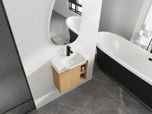English Elm 24'' Floating Wall Mounted Bathroom Vanity with Ceramic Sink and Soft Close Cabinet Light Oak W999P426633