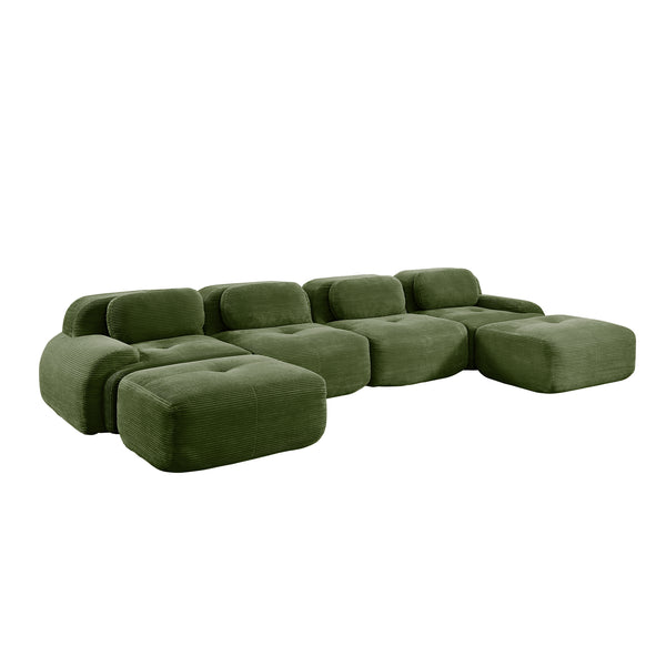 English Elm U-shaped Modular Sectional Sofa Corduroy Upholstered Ergonomic Curved Living Room Seating Olive Green W714S01263
