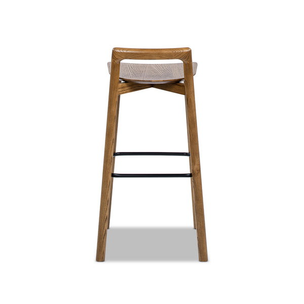 English Elm Jennifer Taylor Home - Sven Modern 30" Low Back Ash Wood Barstool with Black Iron Footrest — Durable, Sustainable Design Dark Brown B2719P395566