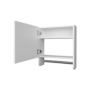 English Elm Pine Mirrored Medicine Cabinet with Towel Bar and Two Shelves — Wall-Mounted Bathroom Storage Unit White 20.3 L x 18.3 W x 2.4 H B128P237172