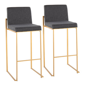 English Elm Fuji High Back Barstool Set Of 2 In Luxe Gold Steel & Charcoal Fabric - Modern Comfort For Any Space B202P222175