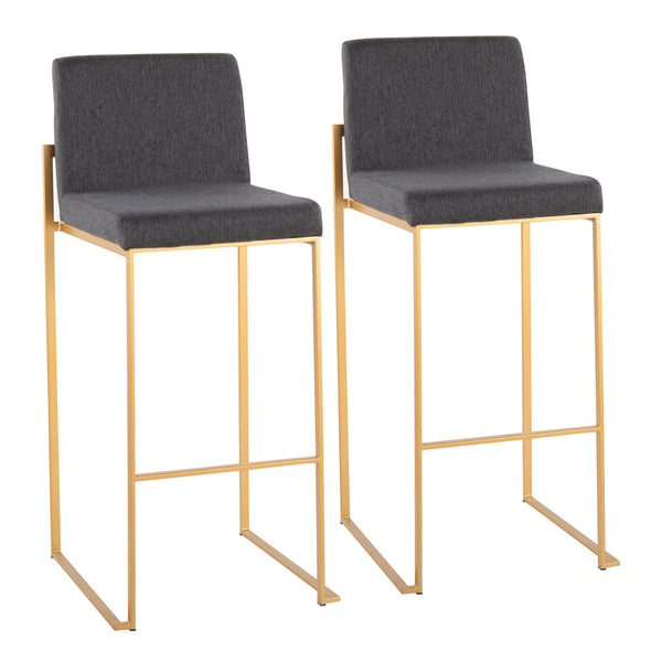 English Elm Fuji High Back Barstool Set Of 2 In Luxe Gold Steel & Charcoal Fabric - Modern Comfort For Any Space B202P222175