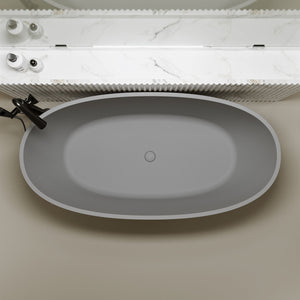 English Elm 70.6'' Freestanding Resin Stone Soaking Tub Polished Spa Bath with Drain Overflow W2753P477965