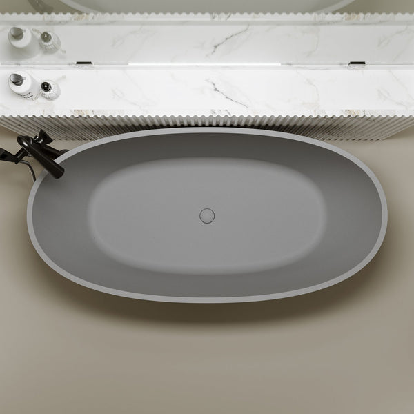 English Elm 70.6'' Freestanding Resin Stone Soaking Tub Polished Spa Bath with Drain Overflow W2753P477965