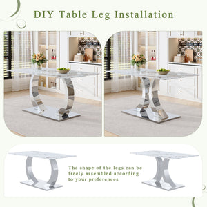 English Elm Switchable Base Glass Top Dining Set with Four U-shaped Armchairs for Modern Spaces W2920S00081