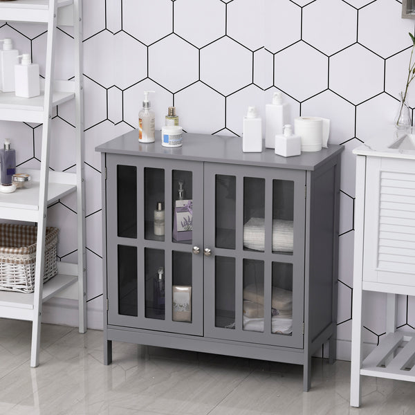 English Elm kleankin Grey Sideboard Buffet Cabinet with 2 Acrylic Doors, MDF Credenza for Kitchen Living Room Storage and Elevated Base (31.5") W2225P229410