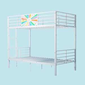 English Elm Metal Full Size Bunk Bed Convertible Steel Frame with Safety Guardrail for Kids W3752S00014